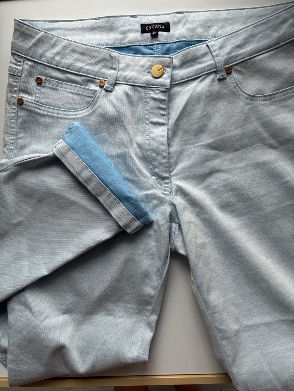 Escada Pale Blue Cropped Jeans with Rolled Cuff